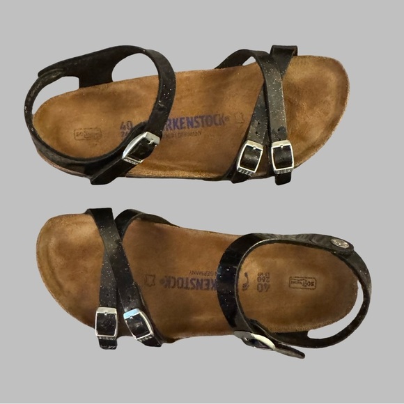 BIRKENSTOCK Women’s Black Glitter Yara Sandals Size 10